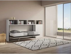 Cama Retratil Solteiro Horizontal Kando Composicao A Cinza Branca