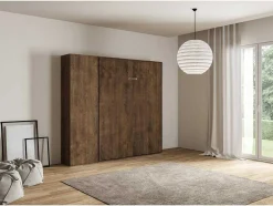 Cama Retratil 140 Vertical Kentaro Com Armário Coluna Nogueira