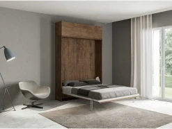 Cama Retratil 140 Vertical Kentaro Com Armário Suspenso Nogueira