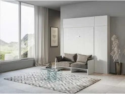 Cama Retratil 160 Vertical Kentaro Sofá Com Armário Coluna E Armários Suspensos Cinza Branca - Alessia 20