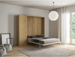 Cama Retratil 160 Vertical Kentaro Com Armário Coluna Carvalho Natural