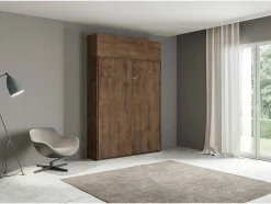 Cama Retratil 120 Vertical Kentaro Com Armário Suspenso Nogueira
