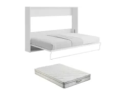 Cama Retratil 140 X 200 Cm Abertura Horizontal Manual Branco + Colchão - Malina Ii