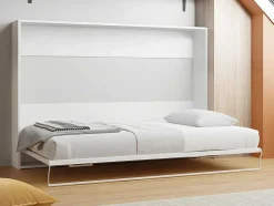Cama Retratil 140 X 200 Cm Abertura Horizontal Manual Branco + Colchão - Malina Ii