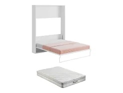 Cama Retratil 160 X 200 Cm Abertura Vertical Manual Branca E Cinza + Colchão - Malina Ii
