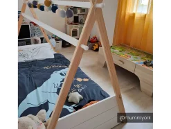 Cama Tenda De 90X190 Cm Em Pinho Cor Branco E Natural - Sioux