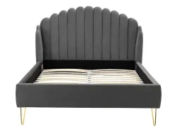 Cama 160 X 200 Cm Com Cabeceira De Cama Ondulada Veludo Cinzento + Colchão - Sagali