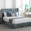 Cama 160 X 200 Cm Com Cabeceira De Cama Costuras Verticais Veludo Azul-Esverdeado + Colchão - Feroya