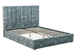 Cama 160 X 200 Cm Com Cabeceira De Cama Costuras Verticais Veludo Azul-Esverdeado + Colchão - Feroya