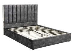 Cama 140 X 190 Cm Com Cabeceira De Cama Costuras Verticais Veludo Antracite + Colchão - Feroya