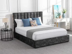 Cama 140 X 190 Cm Com Cabeceira De Cama Costuras Verticais Veludo Antracite + Colchão - Feroya
