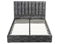Cama 140 X 190 Cm Com Cabeceira De Cama Costuras Verticais Veludo Antracite + Colchão - Feroya