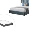 Cama 140 X 190 Cm Com Cabeceira De Cama Costuras Verticais Veludo Azul-Esverdeado + Colchão - Feroya
