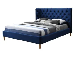 Cama 140 X 190 Cm Com Cabeceira De Cama Acolchoada Veludo Azul Real + Colchão - Enodi