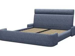 Cama 160 X 200 Cm Tecido Azul Matizado - Alodia