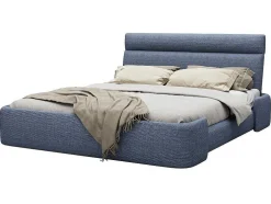 Cama 160 X 200 Cm Tecido Azul Matizado - Alodia