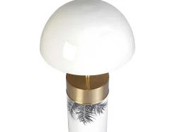 Candeeiro De Mesa Cogumelo Estilo Art Deco Agaric - Ferro - 26X26X54 Cm - Branco, Dourado E Preto