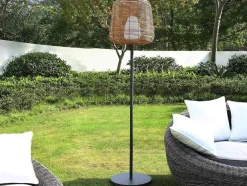 Candeeiro De Pe De Exterior Com Leds Em Metal A150 Cm Preto E Natural - Carbini