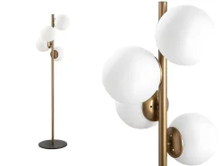 Candeeiro De Pe Em Metal E Vidro Com 4 Globos De A. 130 Cm Cor Dourado E Branco - Faze