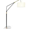Candeeiro De Pe Metal, Linho E Marmore C122 X A180 Cm Branco, Preto E Dourado - Masdar