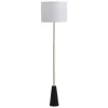 Candeeiro De Pe Vintage Com Base Em Marmore E Abajur Em Tecido Branco De D. 40 X A.160 Cm - Merple