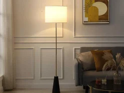 Candeeiro De Pe Vintage Com Base Em Marmore E Abajur Em Tecido Branco De D. 40 X A.160 Cm - Merple