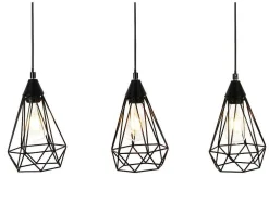 Candeeiro De Teto Arame 3 Lampadas Estilo Escandinavo Euripide - Metal - 68 X 16,5 X 132 Cm - Preto