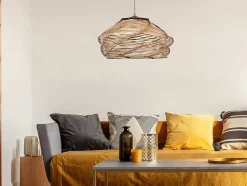 Candeeiro De Teto Em Madeira Entrancada De D. 36 X A. 65 Cm Cor Natural - Parial