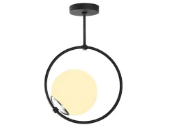 Candeeiro De Teto Em Metal Com Globo Em Vidro De A. 39 Cm Cor Preto E Branco - Dulonay