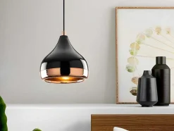 Candeeiro De Teto Em Metal De Altura Regulavel De D. 17 X A. 25/112 Cm Cor Preto E Acobreado - Yildo