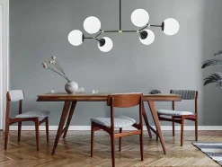 Candeeiro De Teto Em Metal 6 Globos De C. 100 X A. 52 Cm Cor Preto E Branco - Damar