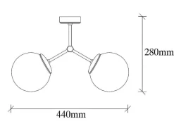 Candeeiro De Teto Em Metal 2 Globos De C. 44 X A. 28 Cm Cor Dourado E Branco - Damar