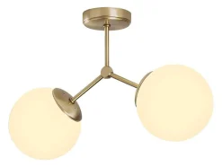Candeeiro De Teto Em Metal 2 Globos De C. 44 X A. 28 Cm Cor Dourado E Branco - Damar