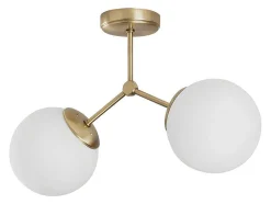 Candeeiro De Teto Em Metal 2 Globos De C. 44 X A. 28 Cm Cor Dourado E Branco - Damar