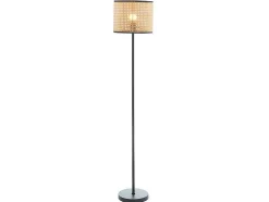 Candeeiro Entrelacado Estilo Etnico Neirobi - Ferro E Vime - A.145 Cm - Preto E Natural