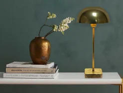 Candeeiro Mesa De Cabeceira Forma Cogumelo Estilo Art Deco Amanite - Marmore E Ferro - 24,5 X 24,5 X 52 Cm - Dourado