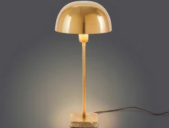 Candeeiro Mesa De Cabeceira Forma Cogumelo Estilo Art Deco Amanite - Marmore E Ferro - 24,5 X 24,5 X 52 Cm - Dourado