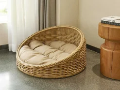Cesto Para Animais Em Resina Com Almofada, Interior Ou Exterior, D71 X A37 Cm, Natural E Castanho - Zalio