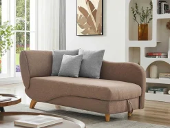 Chaise-Longue Direita Convertivel Em Tecido Castanho Com Espaco De Arrumação - Penelope