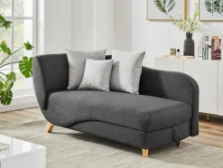 Chaise-Longue Direita Convertivel Em Tecido Antracite Com Espaco De Arrumação - Penelope
