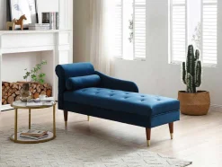 Chaise-Longue Direita Em Veludo Azul-Esverdeado - Umari
