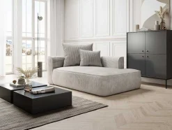 Chaise Longue Esquerda Veludo Canelado Bege - Pineta