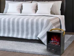 Cheminee Electrique Portable En Acier Noir Et Pieds