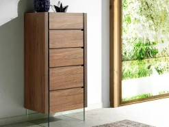 Chiffonier Em Madeira Folheada De Nogueira Com Gavetas 7041