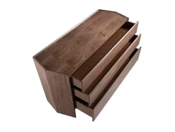 Cómoda Com Forma Hexagonal Feita De Mdf Folheado A Nogueira Com Tres Gavetas Frontais 7073