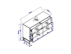 Cómoda Com 6 Gavetas Em Mdf E Aco Cor Natural E Preto - Caratana