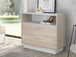 Cómoda Com 2 Gavetas E 1 Nicho Cor Natural E Branco - Leandre