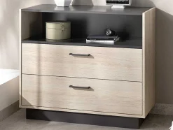 Cómoda Com 2 Gavetas E 1 Nicho Cor Natural E Antracite - Leandre