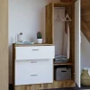 Cómoda 3 Gavetas Com Armário E Espelho Branco E Natural - Vitorio