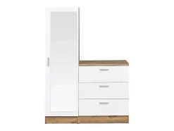 Cómoda 3 Gavetas Com Armário E Espelho Branco E Natural - Vitorio